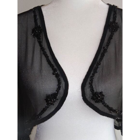 Ann Taylor 100% Silk Embellished Bolero Jacket Small Black - Picture 5 of 8